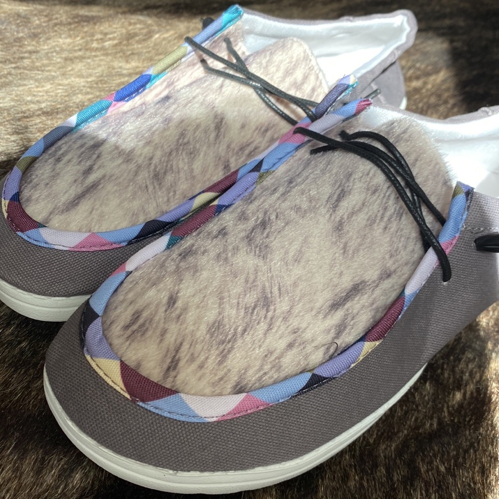 Faux Hair On Flat Sneaker - With Edging - Similar to Hey Dudes - Picture 3 of 4